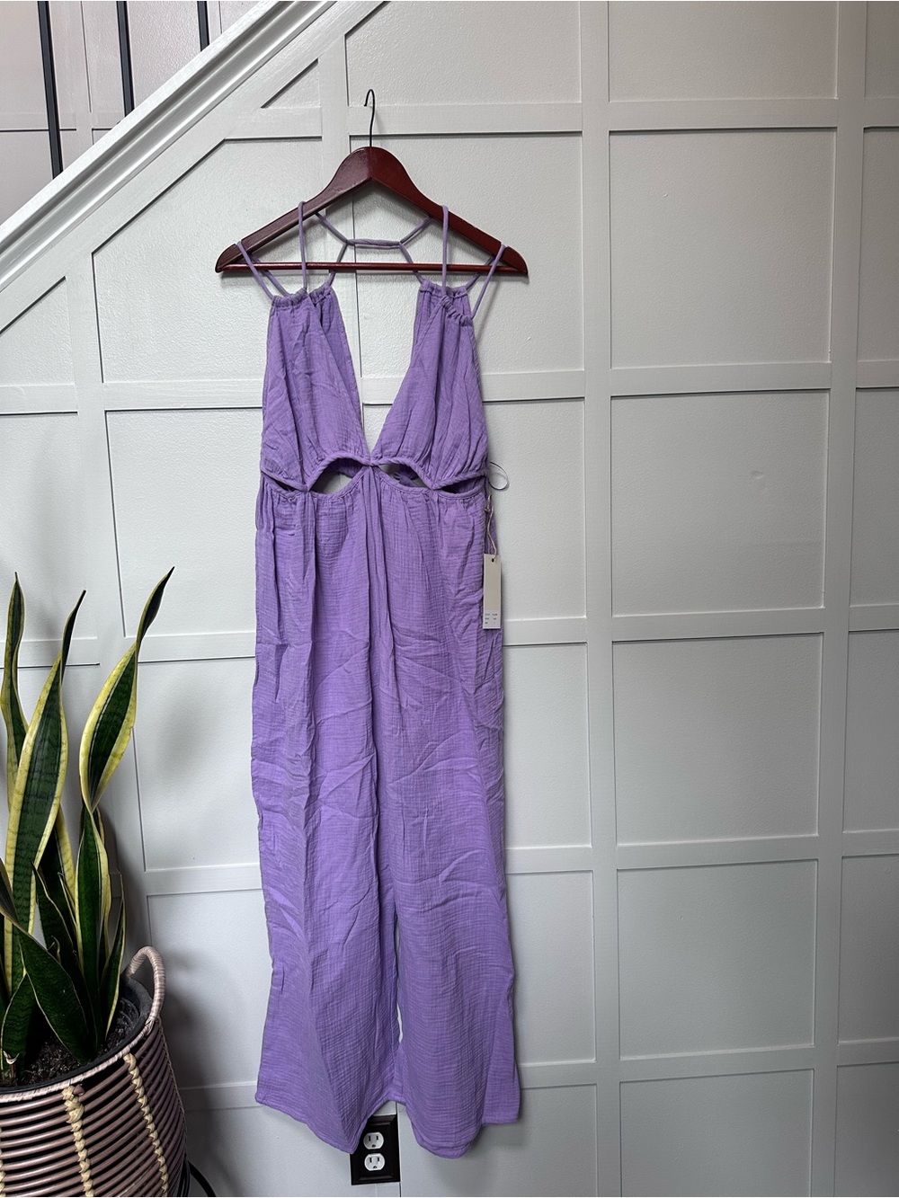 Lilac Cutout Wide-Leg Jumpsuit with Spaghetti Straps
